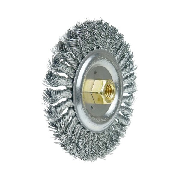 Weiler Dually 6" Cleaning Brush, .023" Steel Wire Fill, 5/8"-11 UNC Double-Hex - 79804