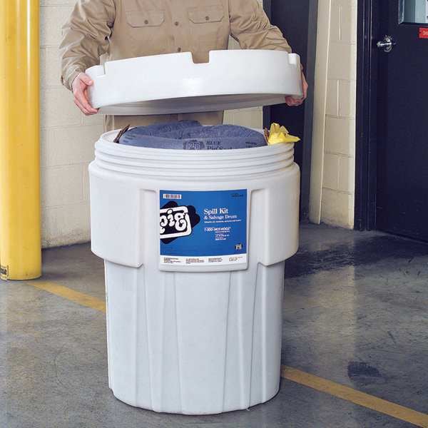 Pig Spill Kit, 39 gal Volume Absorbed per Kit, 65 gal Capacity, Drum, White, 136 - KIT243
