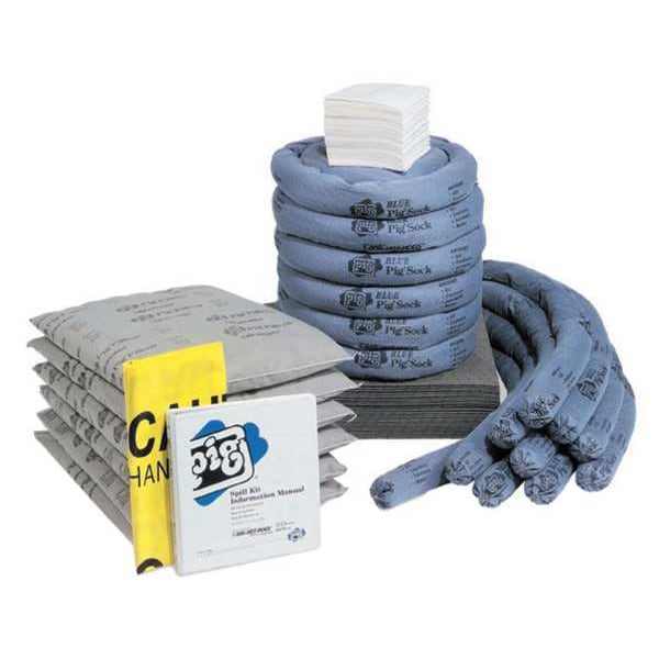 Pig Spill Kit, 39 gal Volume Absorbed per Kit, 65 gal Capacity, Drum, White, 136 - KIT243
