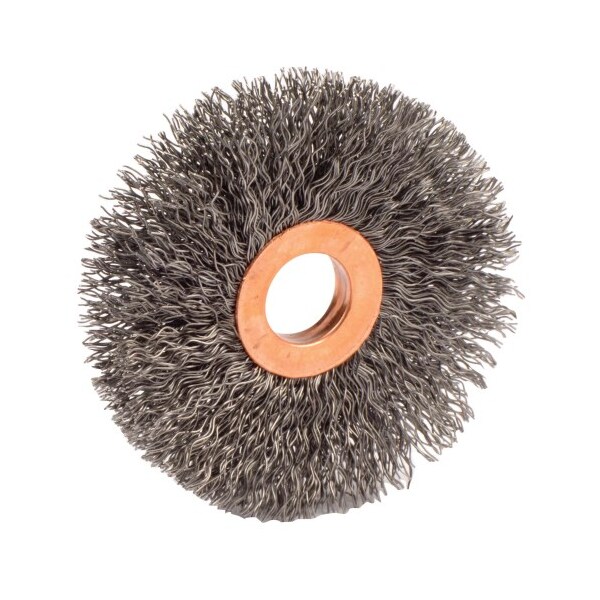 Weiler 3" Dia Crimped Wire Wheel, .014" Steel Fill, 5/8" Arbor Hole - 15677