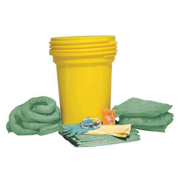 Condor Spill Kit, 29 gal Volume Absorbed per Kit, 30 gal Capacity, Drum, Yellow - 35ZR83