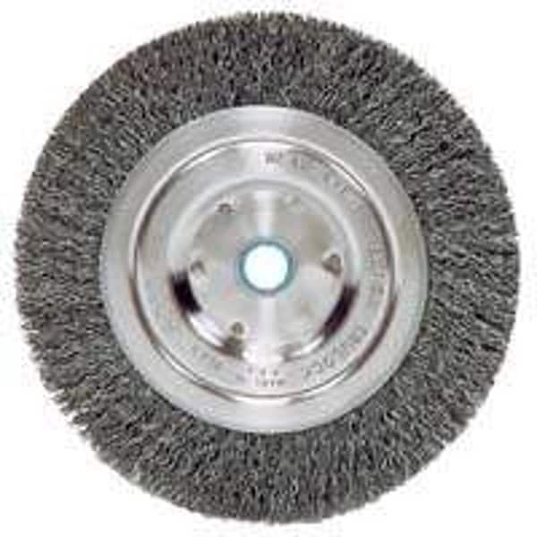 Weiler Wire Wheel Brush, 5 in Dia, 5/8 to 1/2 in Arbor/Shank, 0.014 in Dia Bristle, Carbon Steel Bristle - 36063