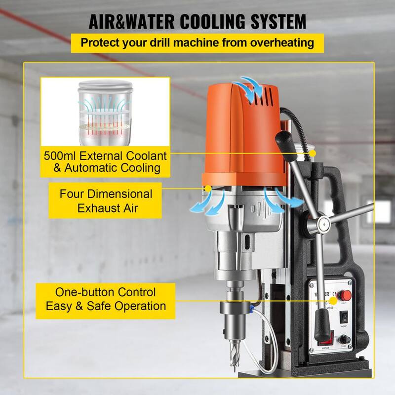 Prensa Magnética para Taladro MD50 de 1680 watts 300 RPM de Velocidad de Husillo Sistema de Taladrado Magnético Eléctrico con Diámetro de Taladrado de 2 pulgadas - CLZMD500000000001V1