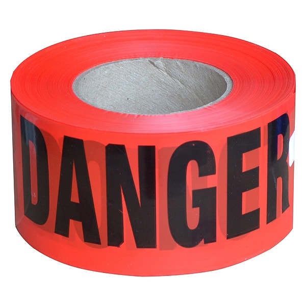 Zoro Select Barricade Tape, Danger, Red, 3 in Wide x 1000 ft Long, Polyethylene, 2 mil Thick - R175M31000D-12