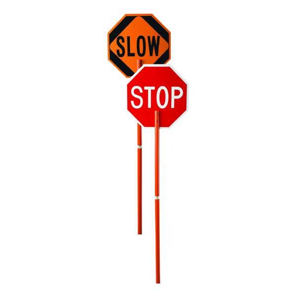 Zoro Select Traffic Paddle Sign, 2-Sided Stop/Slow, Engineer Reflective, 24 in HxW, Pole Mounted, 81 in Handle - 03-822P
