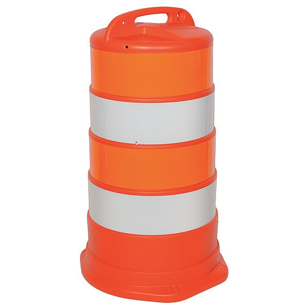 Zoro Select Traffic Barrel, HDPE, Engineer, 41 1/2 in Height, 18 Length, 9 lb, White/Orange - 03-780-6EG