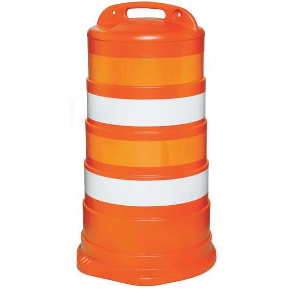 Zoro Select Traffic Barrel, HDPE, Engineer, 41 1/2 in Height, 18 Length, 9 lb, White/Orange - 03-780-6EG