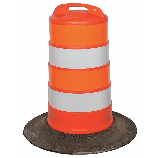 Zoro Select Traffic Barrel, HDPE, Engineer, 41 1/2 in Height, 18 Length, 9 lb, White/Orange - 03-780-6EG