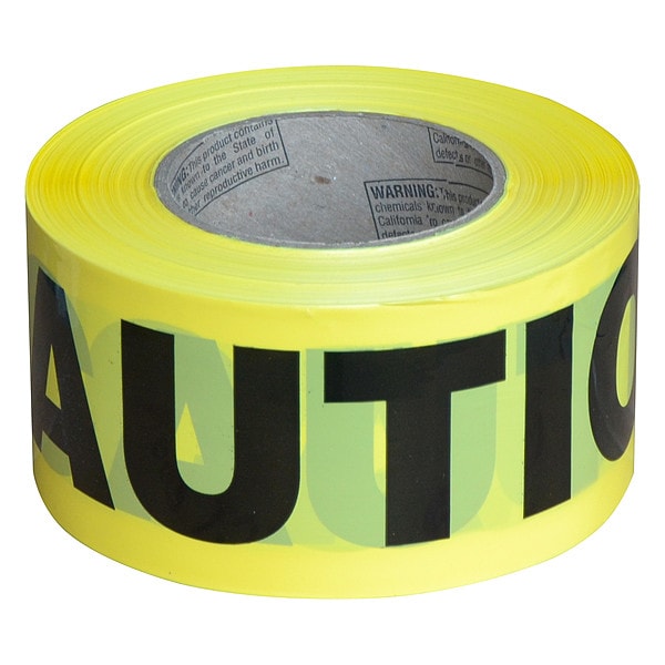 Zoro Select Barricade Tape, Caution, Yellow, 3 in Wide x 1000 ft Long, Polyethylene, 2 mil Thick - Y175M31000C-12