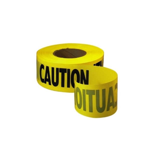 Krowd Kontrol Barricade Tape, Caution, Polyethylene, 7 mil Thickness, 3" Wide, 328 Ft. Long, Yellow/Black - CT-CAUTION