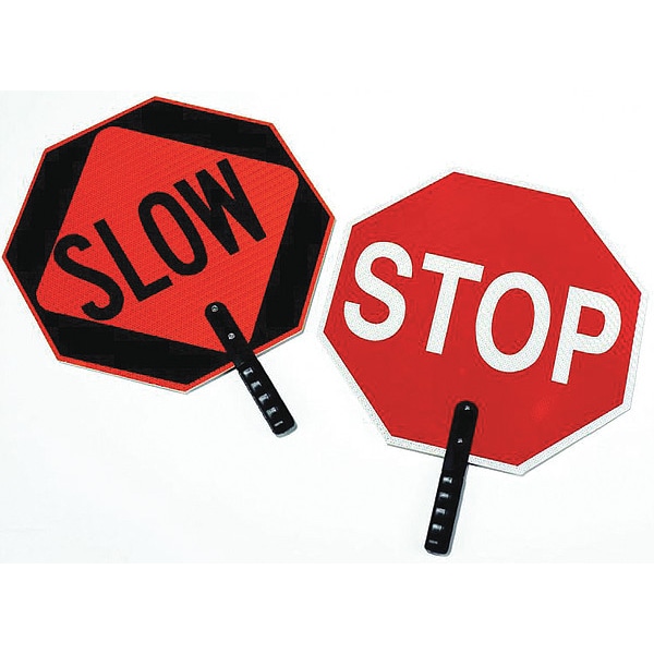 Zoro Select Traffic Paddle Sign, 2-Sided Stop/Slow, Non-Reflective, 18 in HxW, 9 in Polygrip Handle - 03-851