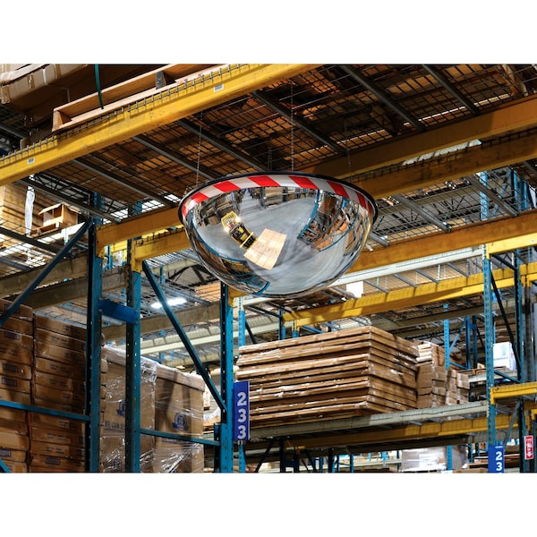 Global Industrial Full Dome Acrylic Warning Mirror, Indoor, 36 in Dia., 360 Degree Angle, Mounting Hardware Included - 670563