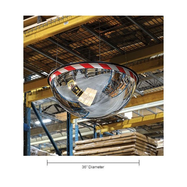 Global Industrial Full Dome Acrylic Warning Mirror, Indoor, 36 in Dia., 360 Degree Angle, Mounting Hardware Included - 670563