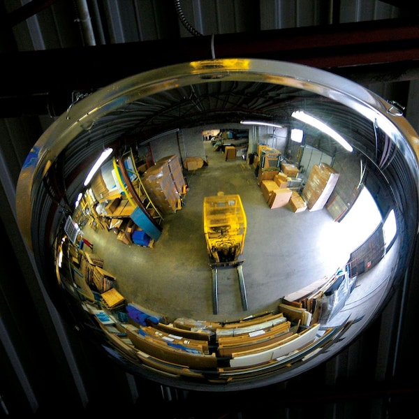 Global Industrial Full Dome Acrylic Warning Mirror, Indoor, 36 in Dia., 360 Degree Angle, Mounting Hardware Included - 670563