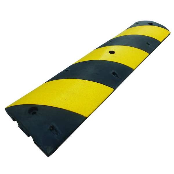 Zoro Select Speed Bump, Rubber, 4 Installation Holes, 1 Cable Channel, 6 ft L x 1 ft W x 2.5 in H, Black/Yellow - 29NH35