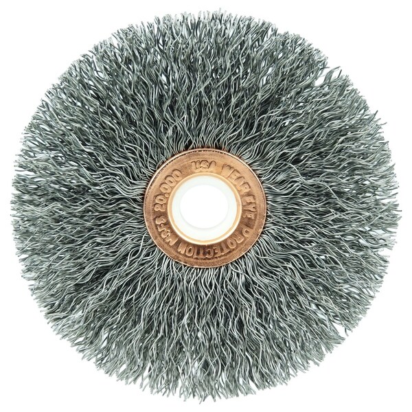 Weiler 3" Dia Crimped Wire Wheel, .0104" Steel Fill, 1/2" Arbor Hole - 15553