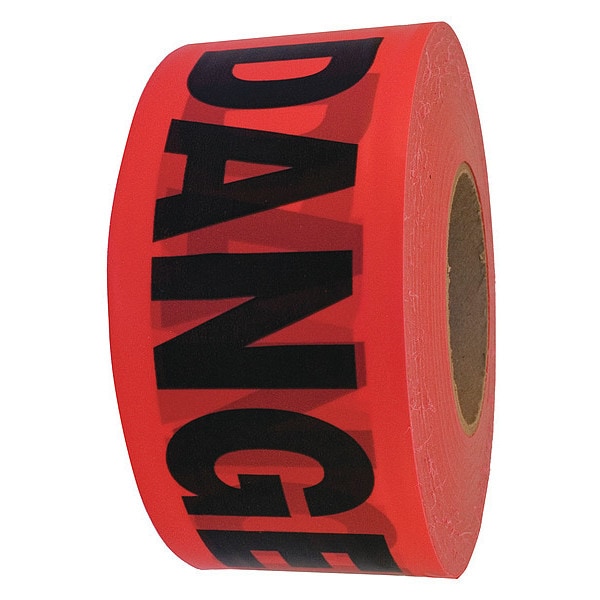Zoro Select Barricade Tape, Danger, Red, 3 in Wide x 1,000 ft Length, Polyethylene, 3 mil - 14998