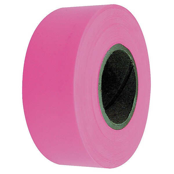 Zoro Select Flagging Tape, No Legend, Fluorescent Pink, 1 3/16 in Wide x 150 ft Length, Vinyl, 4 mil - 1EC18A