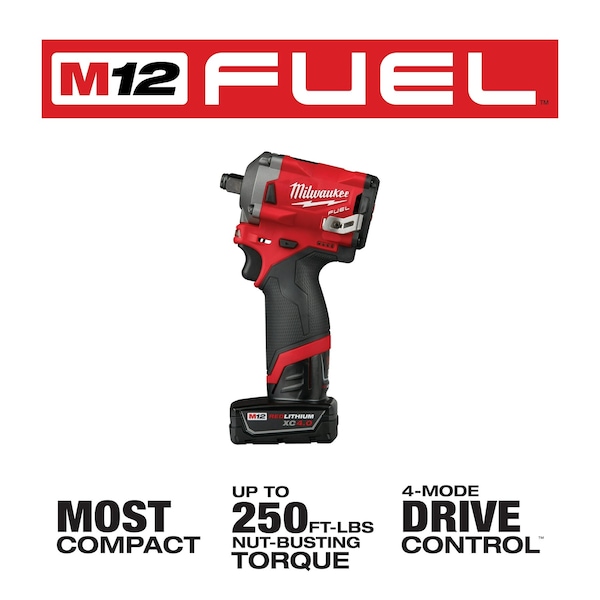 Milwaukee Tool M12 FUEL Stubby 1/2" Impact Wrench Kit - 2555-22