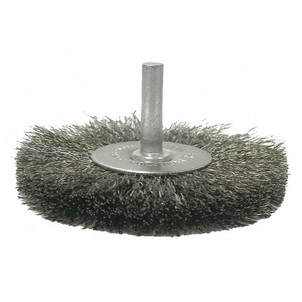 Weiler 3" Stem-Mounted Crimped Wire Radial Wheel .008" Steel Fill 1/4" Stem - 17964