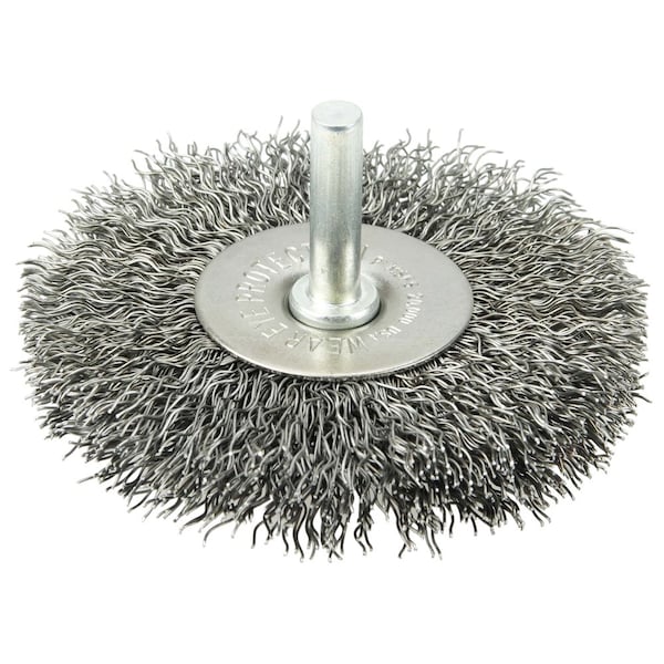 Weiler 3" Stem-Mounted Crimped Wire Radial Wheel, .014" Steel Fill, 1/4" Stem - 17966