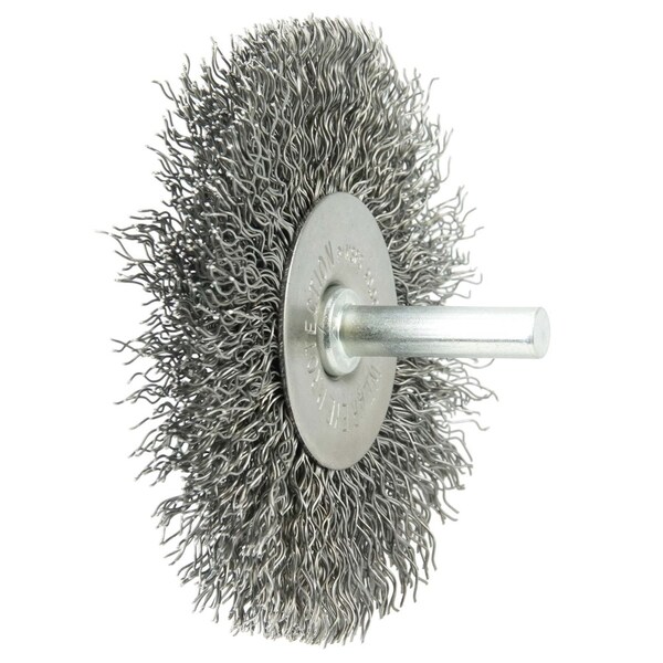 Weiler 3" Stem-Mounted Crimped Wire Radial Wheel, .014" Steel Fill, 1/4" Stem - 17966