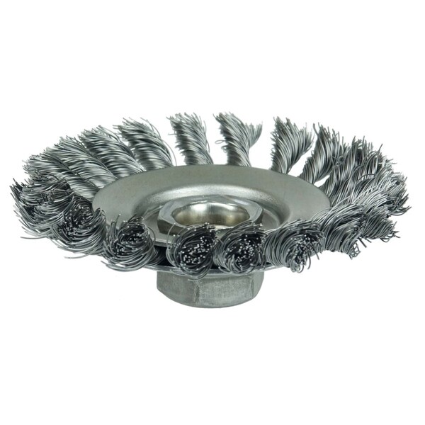 Weiler Knot Wire Bevel Brush 4" .020" Steel Fill 5/8"-11 UNC Nut - 13426