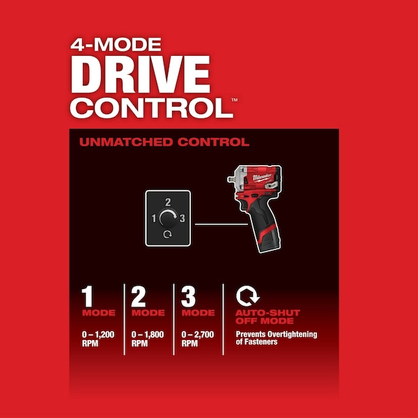Milwaukee Tool M12 FUEL™ 12V 3/8" Cordless Stubby Impact Wrench Kit (2 Batteries + Soft Case Bundle) - 2554-22