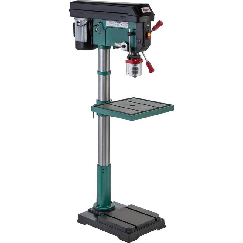 Prensa de taladro de piso de 20 pulgadas y 12 velocidades Grizzly Industrial con capacidad de mandril de 5/8 de pulgada, luz LED y guía láser - T33904