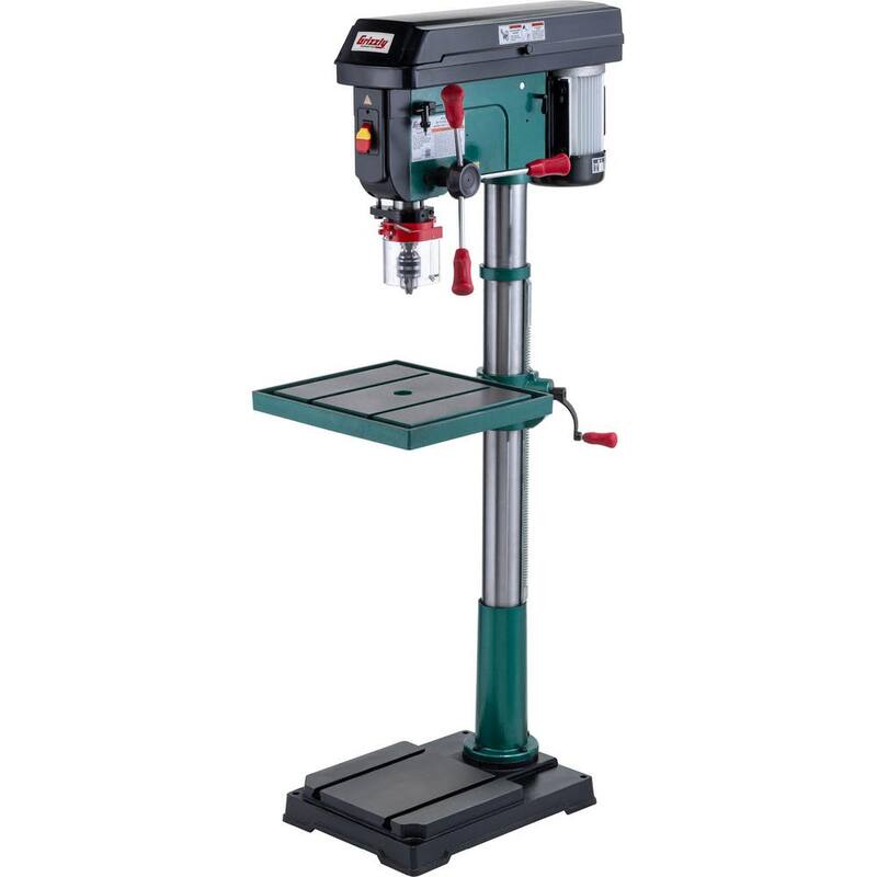 Prensa de taladro de piso de 20 pulgadas y 12 velocidades Grizzly Industrial con capacidad de mandril de 5/8 de pulgada, luz LED y guía láser - T33904