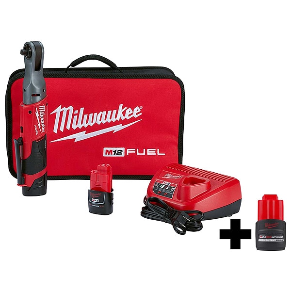 Milwaukee Tool M12 3/8" Ratchet Kit, M12 HOCP2.5 Battery - 2557-22, 48-11-2425