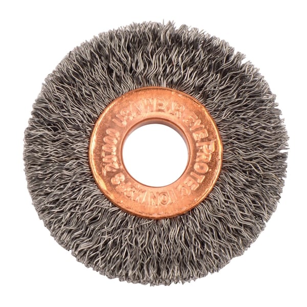 Weiler 1-1/2" Dia Crimped Wire Wheel, .0118" Steel Fill, 3/8" Arbor Hole - 15332