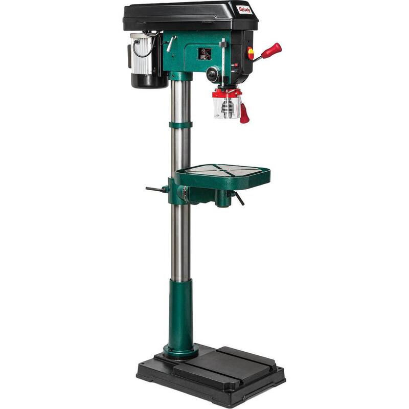 Prensa de taladro de piso de 17 pulgadas y 12 velocidades de Grizzly Industrial con capacidad de mandril de 5/8 pulgadas, luz LED y guía láser - T33903