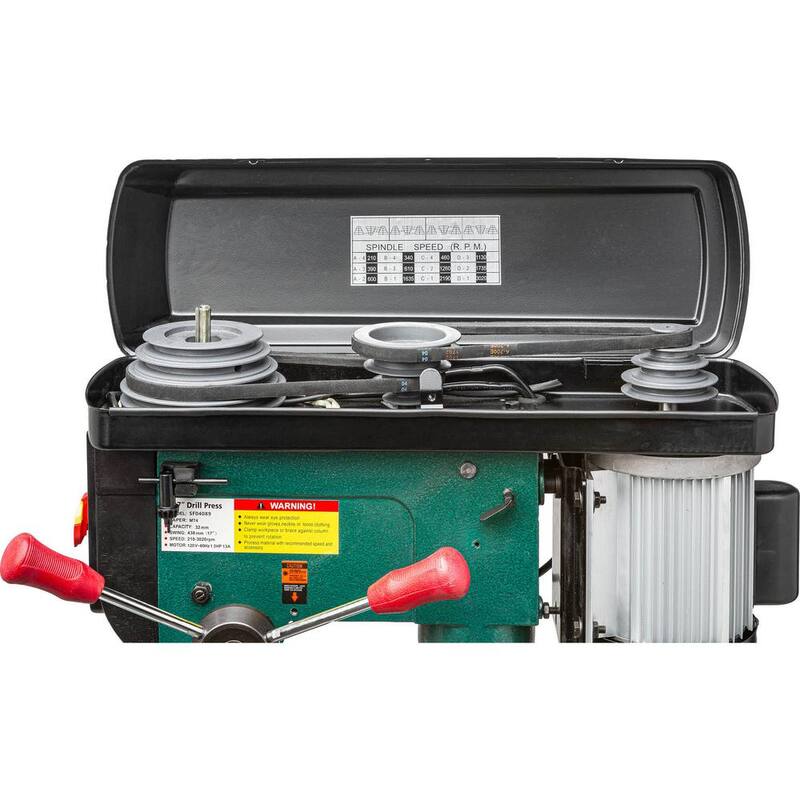 Prensa de taladro de piso de 17 pulgadas y 12 velocidades de Grizzly Industrial con capacidad de mandril de 5/8 pulgadas, luz LED y guía láser - T33903