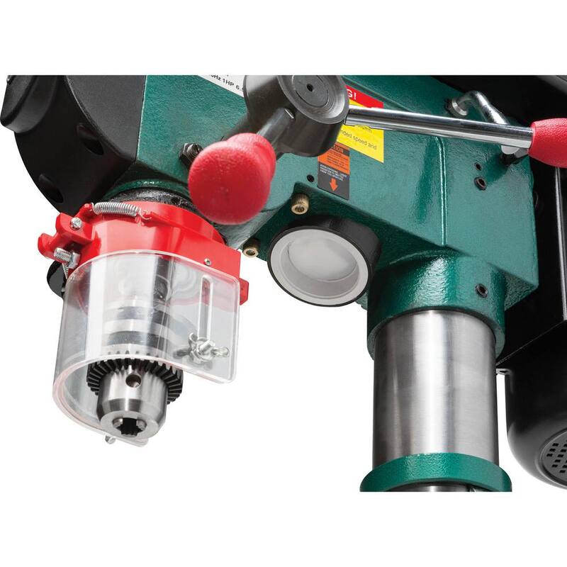 Prensa de taladro de piso de 17 pulgadas y 12 velocidades de Grizzly Industrial con capacidad de mandril de 5/8 pulgadas, luz LED y guía láser - T33903