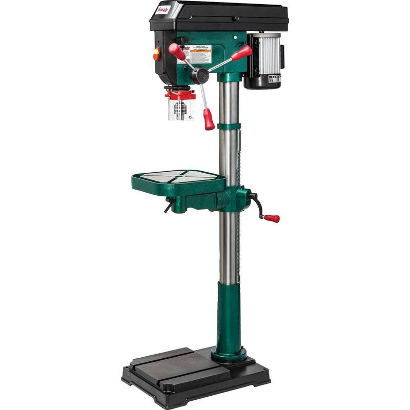 Prensa de taladro de piso de 17 pulgadas y 12 velocidades de Grizzly Industrial con capacidad de mandril de 5/8 pulgadas, luz LED y guía láser - T33903