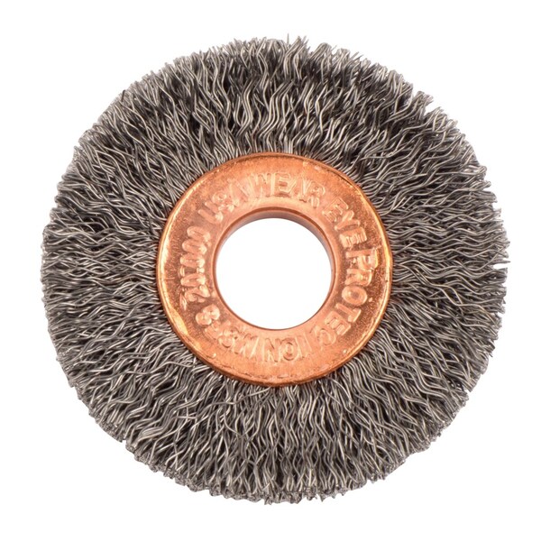 Weiler 1-1/2" Dia Crimped Wire Wheel, .0104" Steel Fill, 3/8" Arbor Hole - 15322