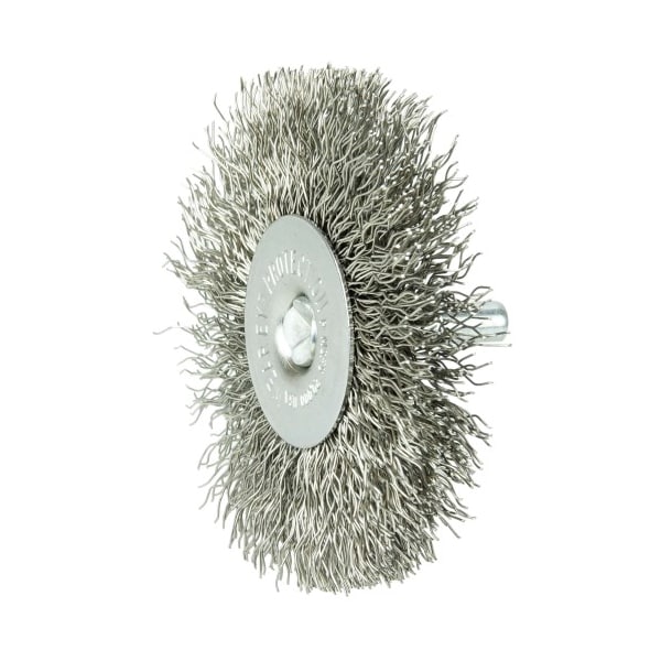 Weiler 3" Wire Radial Wheel, .014" Stainless Steel Fill, 1/4" Stem - 17979