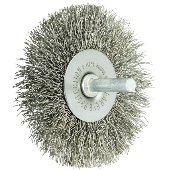 Weiler 3" Wire Radial Wheel, .014" Stainless Steel Fill, 1/4" Stem - 17979