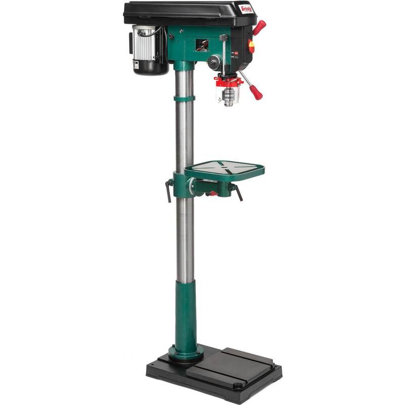 Prensa taladradora de piso de 14 pulgadas y 12 velocidades de Grizzly Industrial con capacidad de mandril de 5/8 pulgadas, luz LED y guía láser - T33902