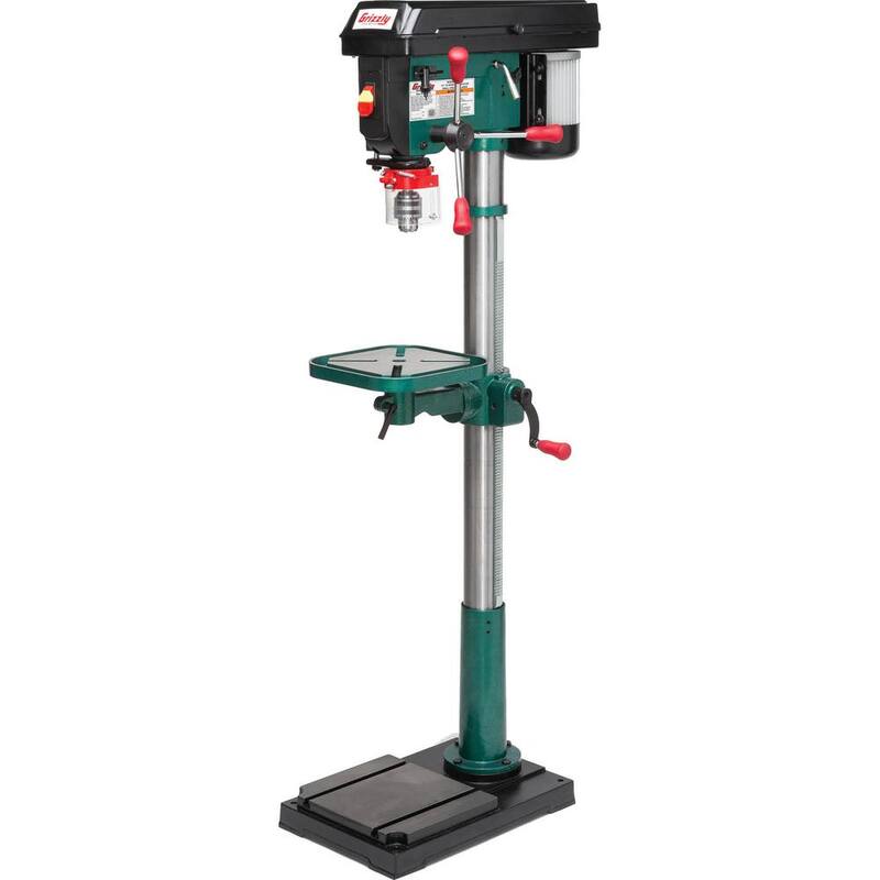 Prensa taladradora de piso de 14 pulgadas y 12 velocidades de Grizzly Industrial con capacidad de mandril de 5/8 pulgadas, luz LED y guía láser - T33902