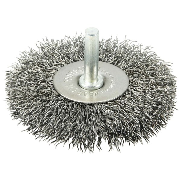 Weiler 3" Stem-Mounted Crimped Wire Radial Wheel, .020" Steel Fill, 1/4" Stem - 17967