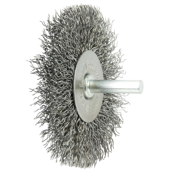Weiler 3" Stem-Mounted Crimped Wire Radial Wheel, .020" Steel Fill, 1/4" Stem - 17967