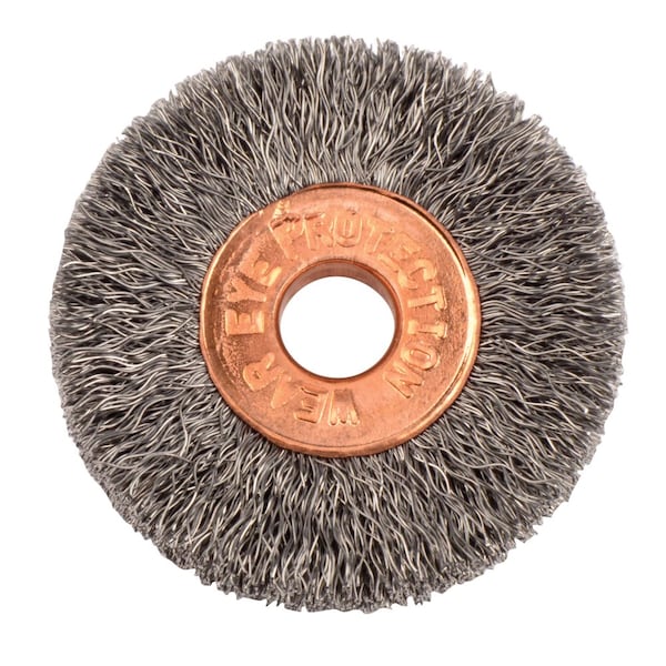 Weiler 1-1/4" Dia Crimped Wire Wheel, .008" Fill, 1/4" Arbor Hole - 16521