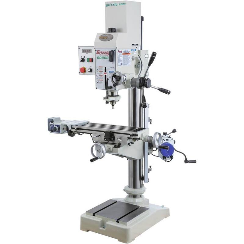Prensa de taladro de engranaje de 20-3/4 pulgadas de Grizzly Industrial con capacidad de portabrocas de 1-9/16 pulgadas, mesa deslizante cruzada - G0808