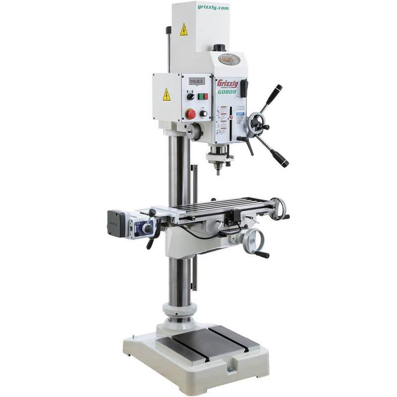 Prensa de taladro de engranaje de 20-3/4 pulgadas de Grizzly Industrial con capacidad de portabrocas de 1-9/16 pulgadas, mesa deslizante cruzada - G0808
