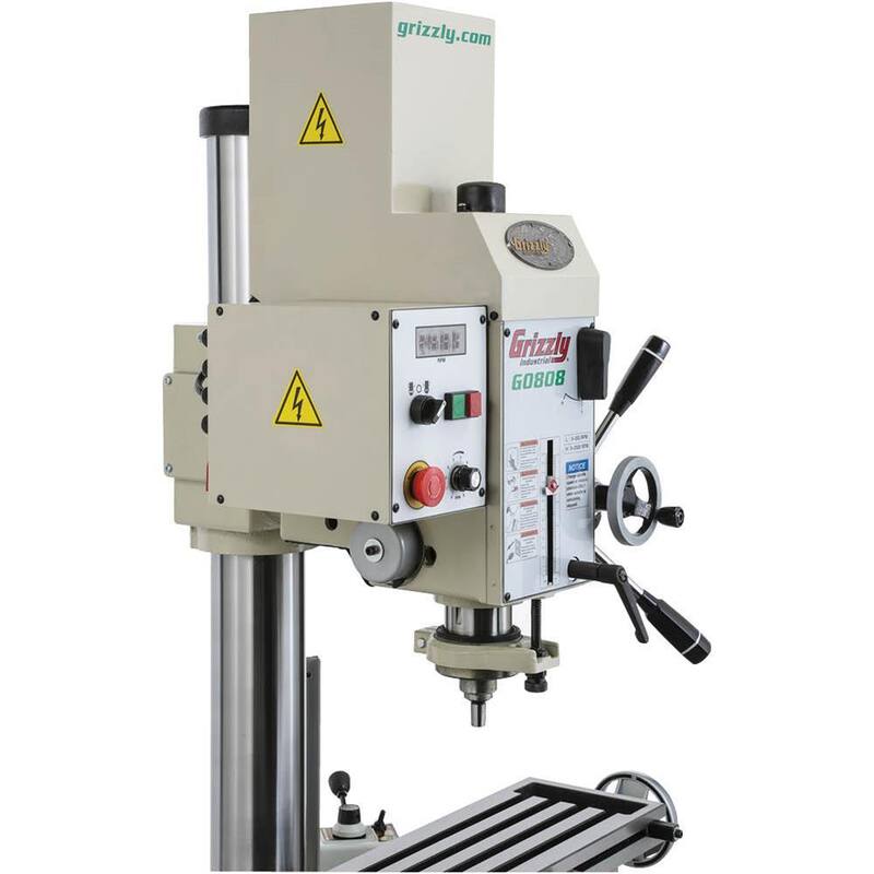 Prensa de taladro de engranaje de 20-3/4 pulgadas de Grizzly Industrial con capacidad de portabrocas de 1-9/16 pulgadas, mesa deslizante cruzada - G0808