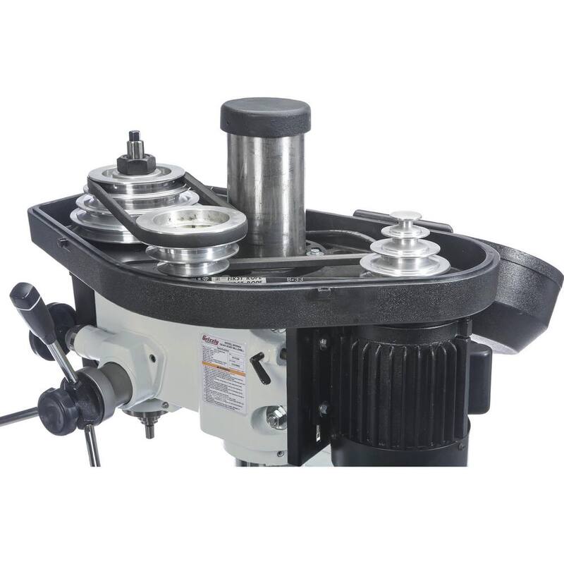 Prensa taladradora de 16 pulgadas de Grizzly Industrial con capacidad de portabrocas de 3/4 de pulgada, mesa deslizante cruzada y avance de energía - G0810