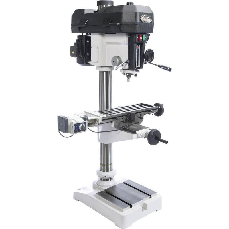 Prensa taladradora de 16 pulgadas de Grizzly Industrial con capacidad de portabrocas de 3/4 de pulgada, mesa deslizante cruzada y avance de energía - G0810