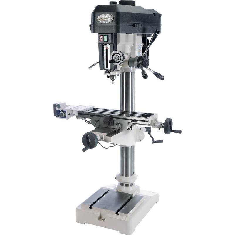 Prensa taladradora de 16 pulgadas de Grizzly Industrial con capacidad de portabrocas de 3/4 de pulgada, mesa deslizante cruzada y avance de energía - G0810